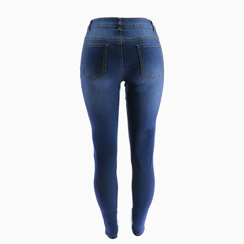 Женские сексуальные рваные обтягивающие джинсы на молнии с высокой талией, джинсы-карандаш, повседневные однотонные джинсовые брюки