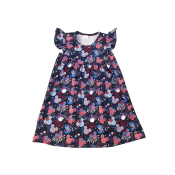 

Hot sale summer girls fashion dress flutter sleeve cartoon print A-line dress