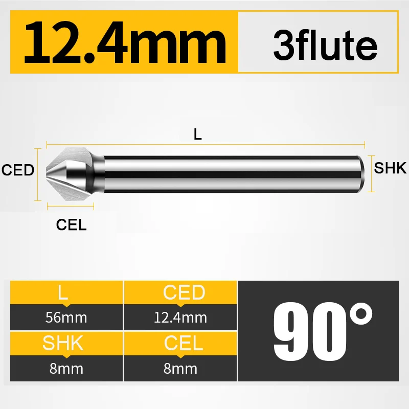 CED12.4-CEL8 BUY4GET5 UCHEER 3 Флейта 90 градусов HSS Зенковка фаски слишком Дерево Сталь фаска резак Электроинструмент 4,5 до 50 мм - Длина режущей кромки: CED12.4-CEL8