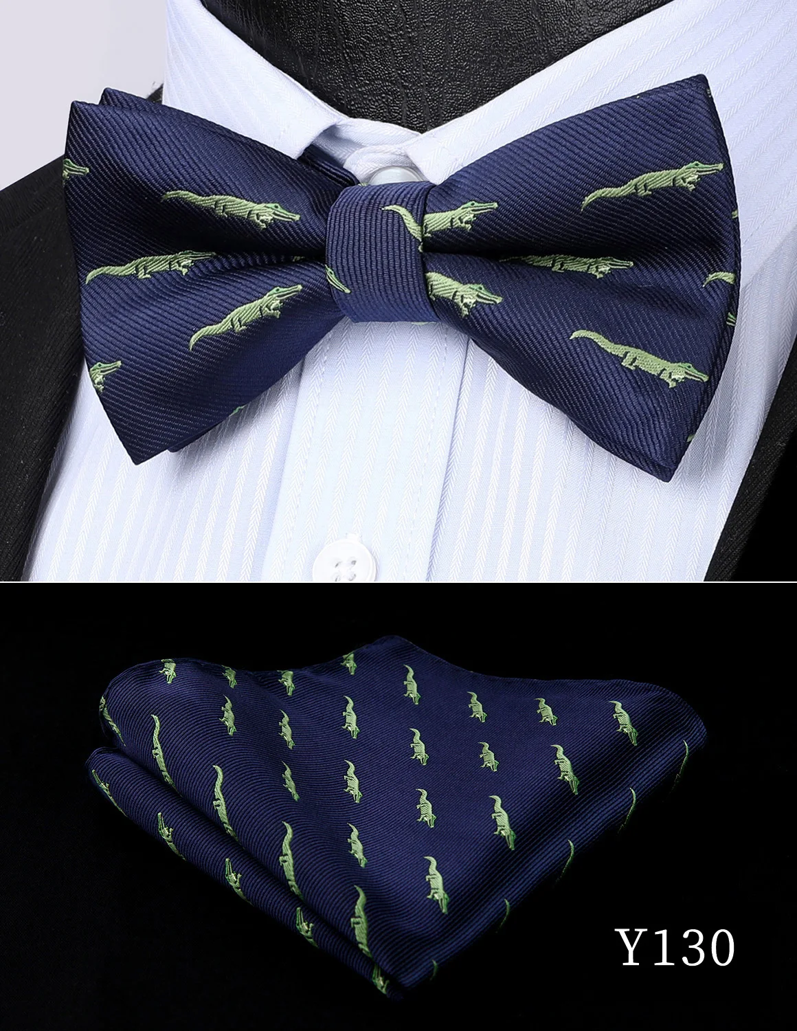 Y130 HISDERN Pre Tied Bow Tie Handkerchief Set Pocket Square Animal Flamingo Men Adjustable Formal Wedding Party Classic Butterfly - Цвет: Y130
