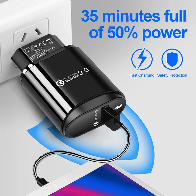 Быстрое зарядное устройство 3,0 USB зарядное устройство для samsung A50 A30 iPhone 7 8 huawei P20 Tablet QC 3,0 быстрое настенное зарядное устройство США ЕС Великобритания штекер Адаптер