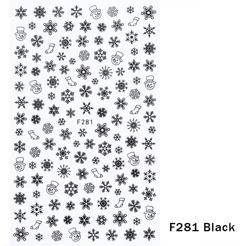1 шт рождественские наклейки для ногтей наклейки снежные хлопья рождественские обертывания Снеговик зимние украшения маникюрные инструменты слайдеры F281-284 - Цвет: F281 Black