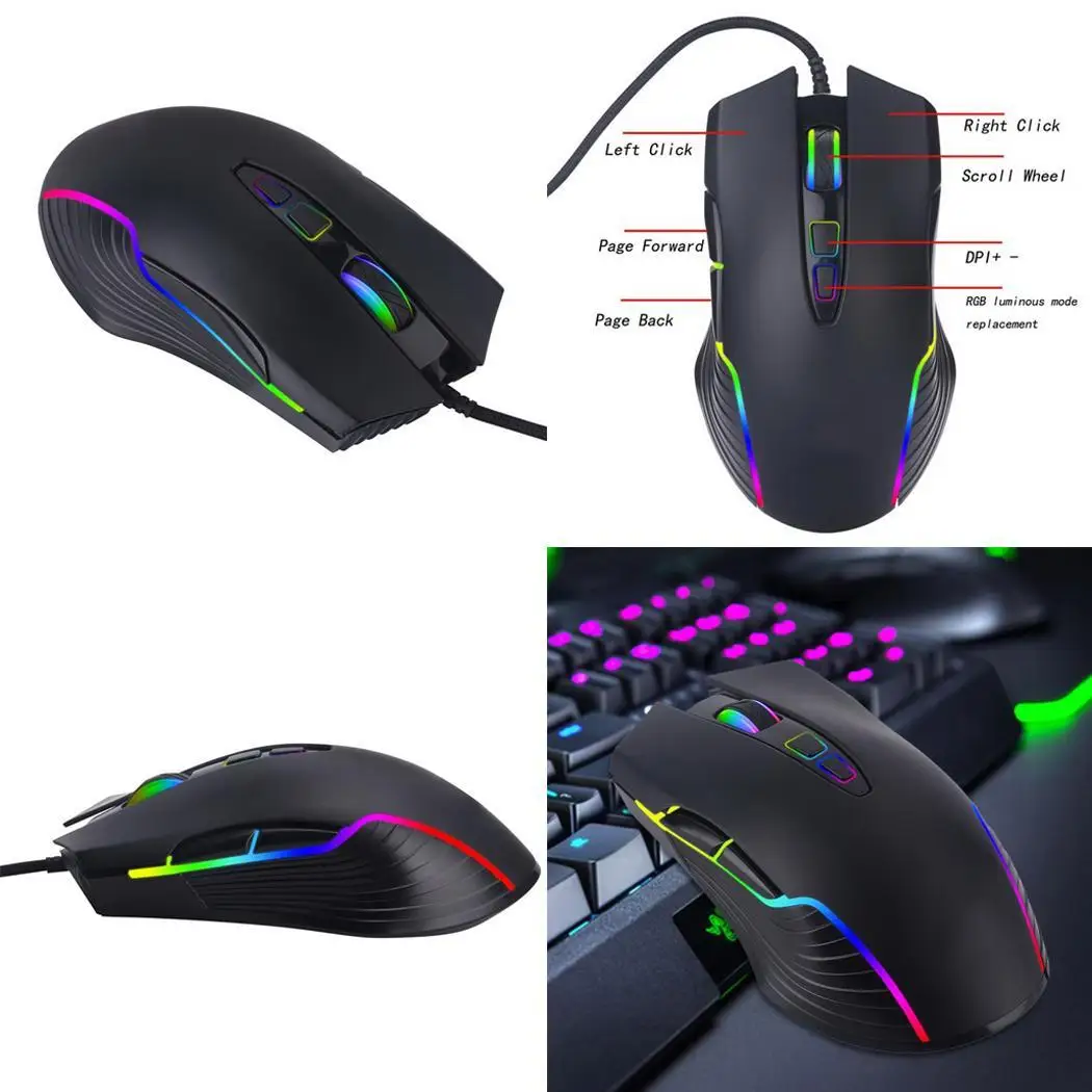 USB Проводная игровая макро-мышь определение фотоэлектрический кабель RGB мышь 2,4 ГГц 7 четырехходовая 1,45 метра