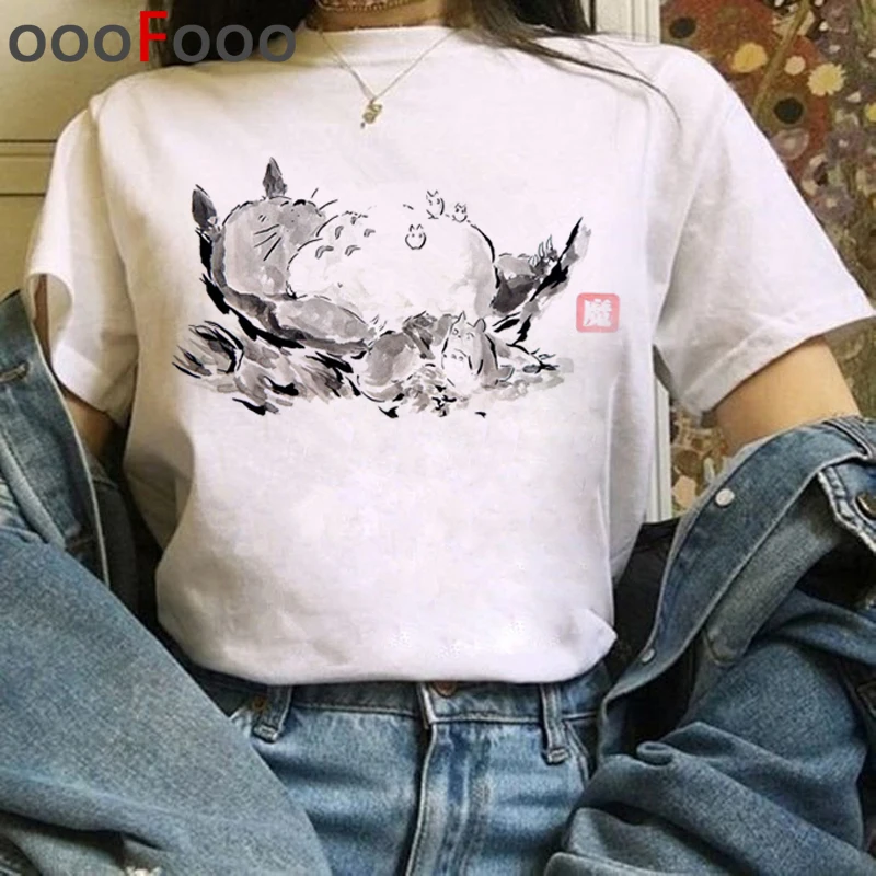 Totoro Studio Ghibli Harajuku Kawaii T Shirt Women Ullzang Miyazaki Hayao Tshirt Funny Cartoon T-shirt Cute Anime Top Tee Female - Цвет: H3942