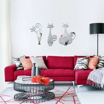 

Cat Shape Mirror Wall Stickers Removable Self Adhesive Decal Home Room Art Decors espelho adesivo Bedroom Decor Mirror Sticker