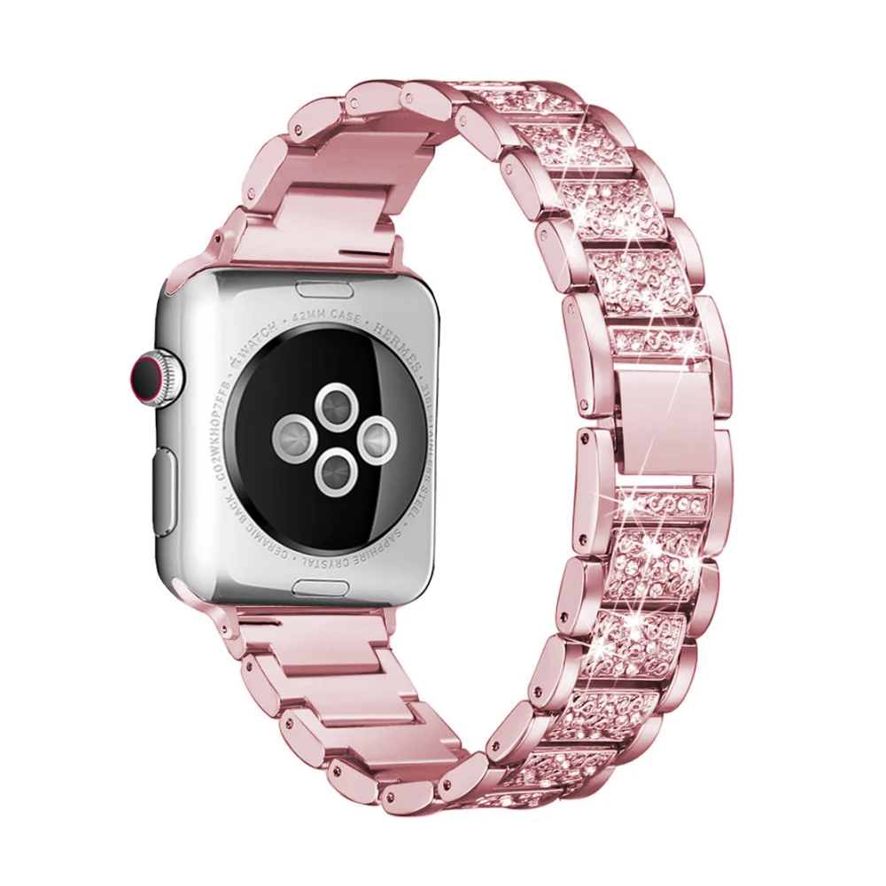 Для Apple Watch band 40 мм 44 мм 38 мм 42 мм Женский алмазный обруч для Apple Watch series 4 3 2 1 браслет для iwatch ремешок из нержавеющей стали - Цвет ремешка: Pink gold