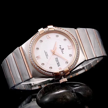 

Classic New Men Day Date Rose Gold Silver Black White Automatic Mechanical Stainless Steel Sapphire Watches Diamonds Bezel