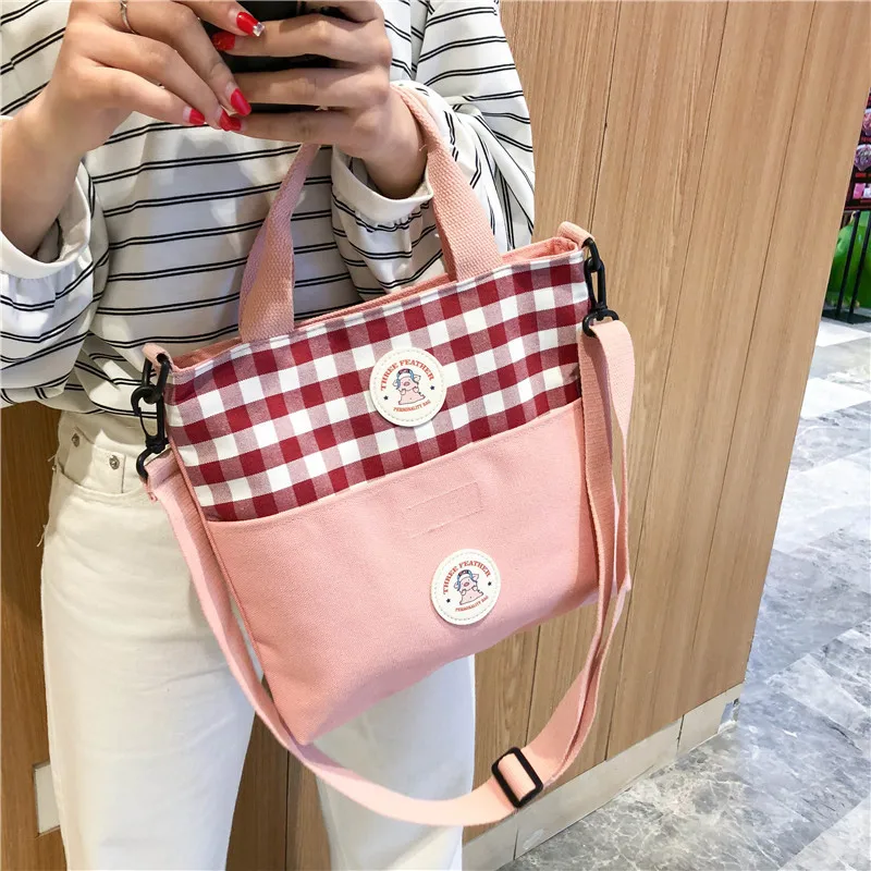 

2019 New Style Korean-style Canvas Bag Customizable Shoulder Bag/ Hand Bag Simple Students Canvas Bag Large Capacity Contrast Co