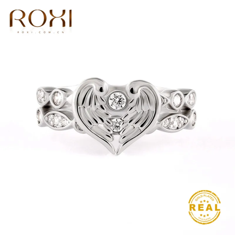 ROXI новые модные парные Кольца Крылья Ангела свадебные кольца в форме сердца для мужчин и женщин обручальные кольца ювелирные изделия вечерние подарки