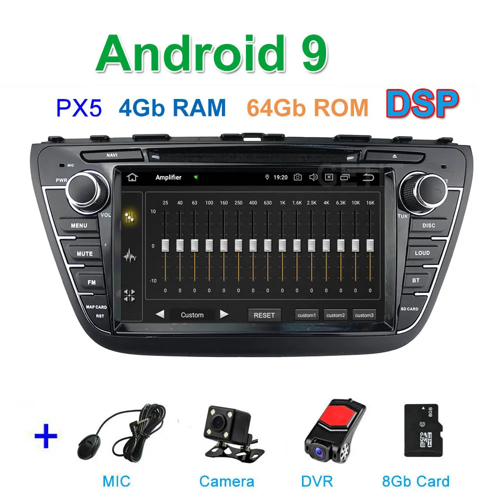 PX6 Автомобильный DVD стерео Мультимедиа Радио Android 9 для Suzuki SX4 S Cross - Цвет: PX5 CAM DVR SD-DSP