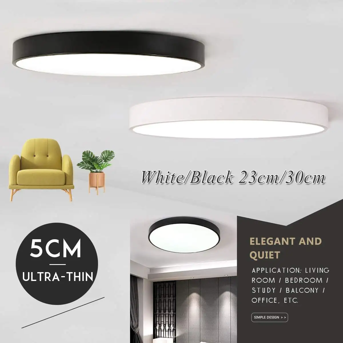 

NEW 5CM Ultra-thin LED Ceiling Light Modern Lamp Living Room Lighting Fixture Bedroom Kitchen Surface Mount Flush Panel