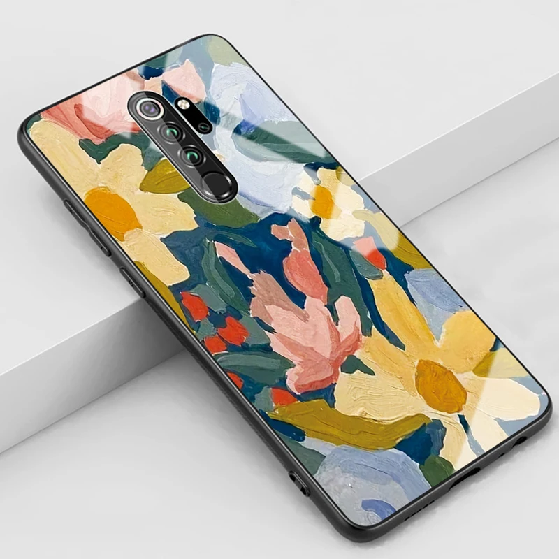 Painting Flowers Чехол с пятнистым стеклом для xiaomi redmi note 8 Pro, закаленное стекло для redmi note 8 t, защитный чехол для телефона, роскошный чехол - Цвет: Painting Flowers