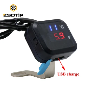 

ZSDTRP DC 8V-30V Waterproof Voltmeter Motorcycle 12V LED Digital Display Volt Voltage Temperature Mini Panel with USB Charge