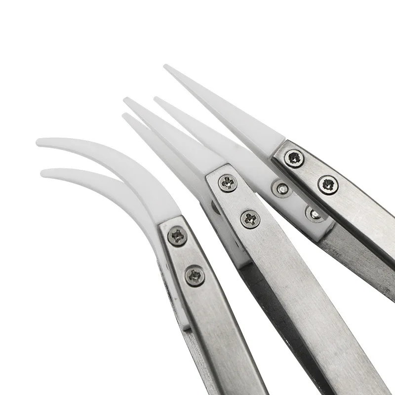 High temperature ceramic Tweezers Anti-acid Insulated Fine Pointed Tips Electronic Cigarette Industrial Straight curved tweezer |