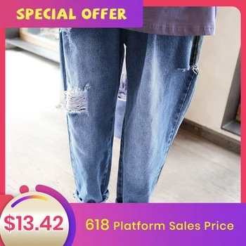 

unspeakable jeans 618Girls' Jeans 2020 Spring and Autumn New Ripped Pants Children's Casual Loose Cotton Jeans top kids Pants