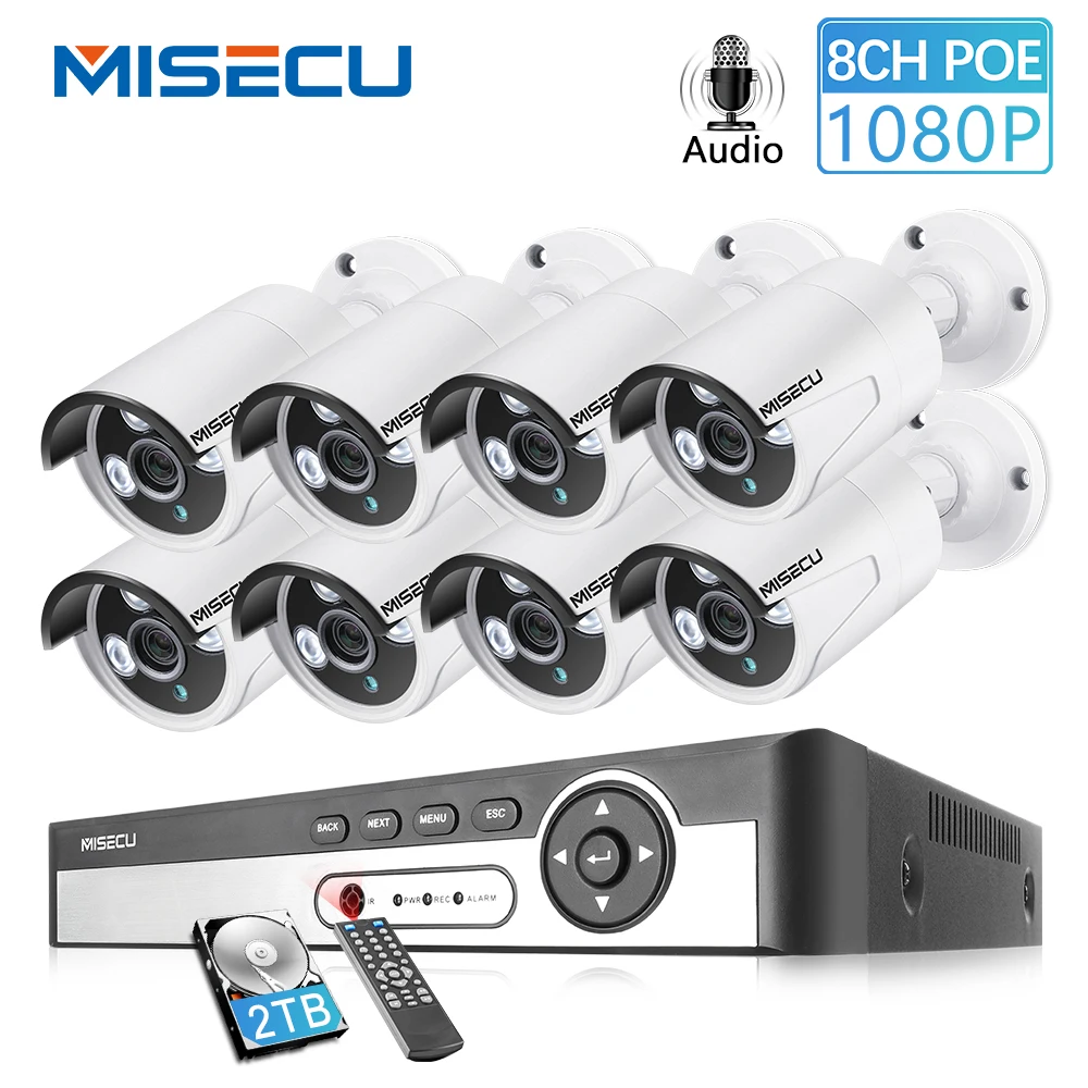  MISECU 8CH NVR 1080P 2MP IP Network POE Audio Record Outdoor Waterproof CCTV Security Camera System - 32963929020