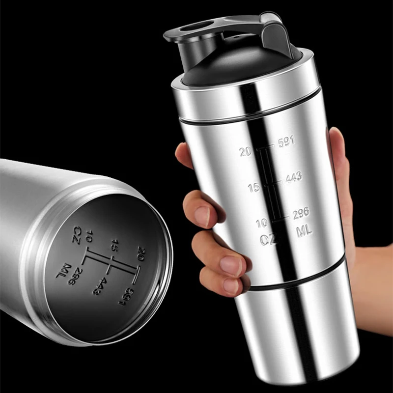 

New Type Portable Fitness Gym Sports Protein Powder Shaker Water Bottle Double Wall 304 Stainless Steel Car Water Milkshake Cup