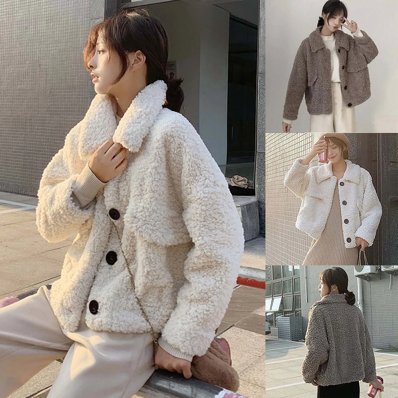 Elegante de las mujeres abrigo de piel sintética Streetwear otoño invierno Beige de lana de moda de felpa abrigo mujer abrigo de fiesta 2020