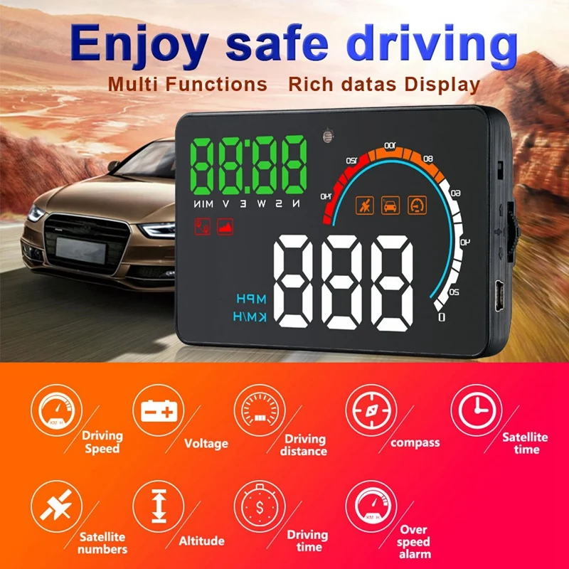 Q5 4 дюймовый универсальный для автомобиля Hud Дисплей цифровой над Предупреждение Системы