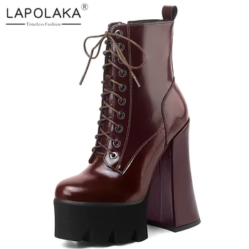

Lapolaka Fashion Genuine Leather Zipper Ankle Boots Woman Shoes Platform Super High Heels Luxury Concise Work Booties