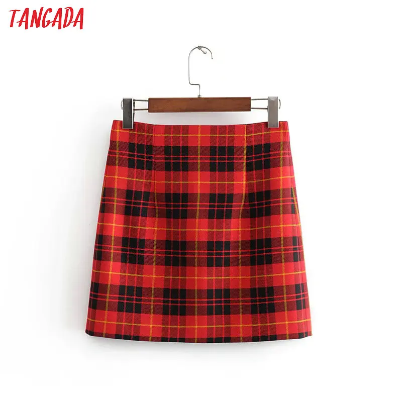 Tangada модная женская красная клетчатая мини юбка на молнии Новое поступление винтажная Повседневная Женская юбка ретро короткие юбки 3H148
