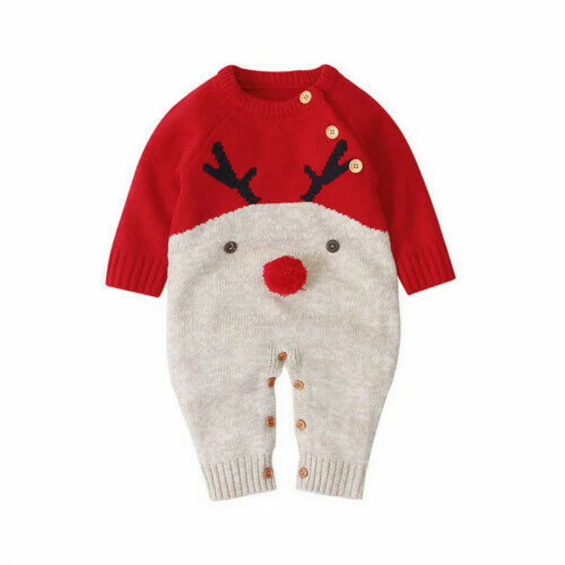 Красный Winter Warm Infant Baby Xmas Jumpsuit Long Sleeve Comfort Knit Cartoon Christmas Elk romper 0-18M Newborn Boys Girls Clothes - Цвет: Красный