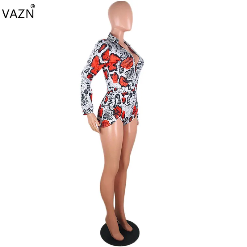 VAZN KSN5032, длинный рукав, лацкан, Змеиный узор, с принтом, однобортный, летние, племенные, стильные комбинезоны, короткие штаны