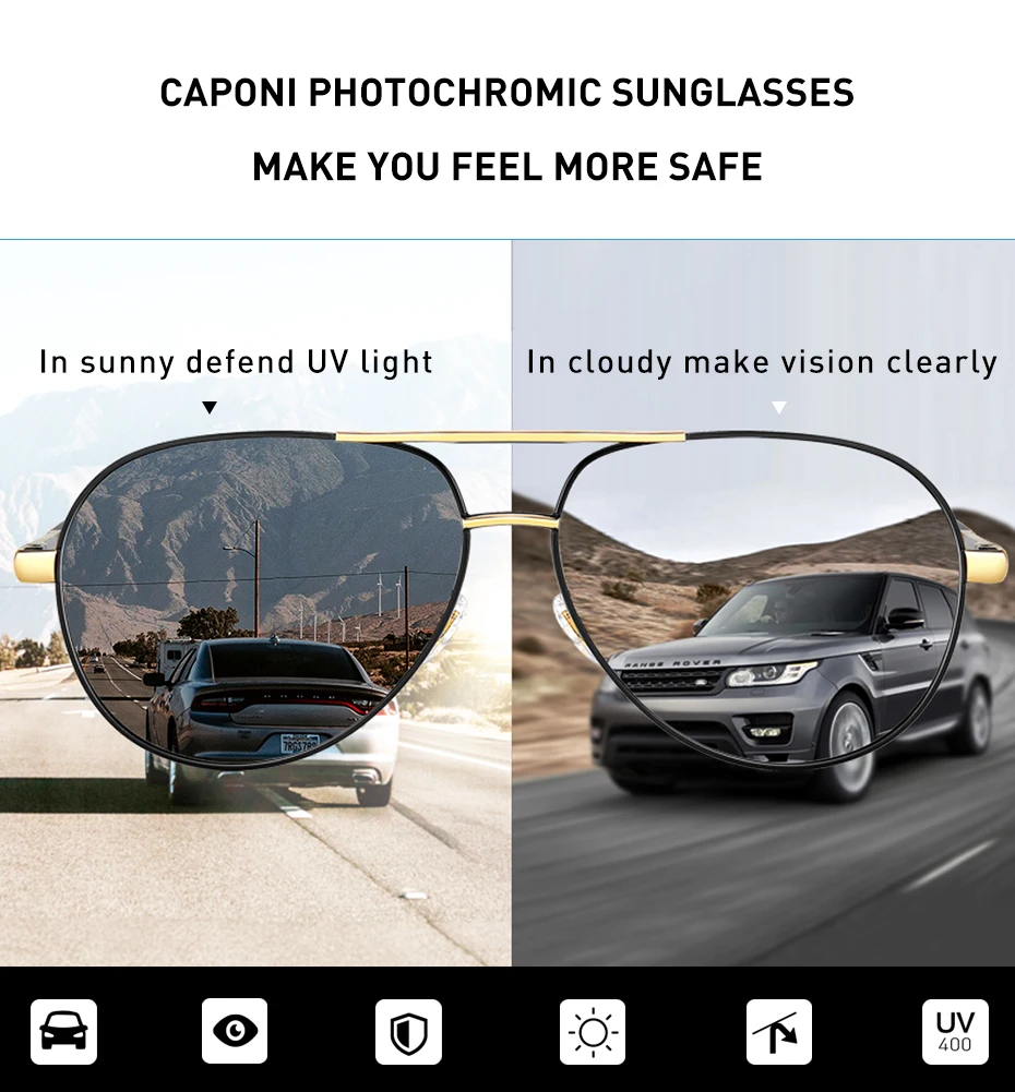 Капони сплав Пилот солнцезащитные очки поляризационные фотохромные очки для мужчин день и ночь бренд дизайнер вождения мужчин тени BS8725