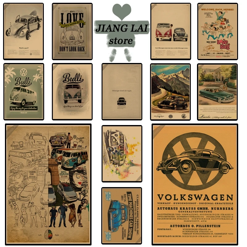 Винтажный постер на обочине Volkswagen/Ностальгический/крафт бумага постер/бар кофе