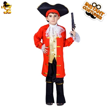 

Boy Pirate Cosplay Costume Child Elegance Halloween Party Costume Ball Red Coat Hat Cute Set Little Boy Pirate