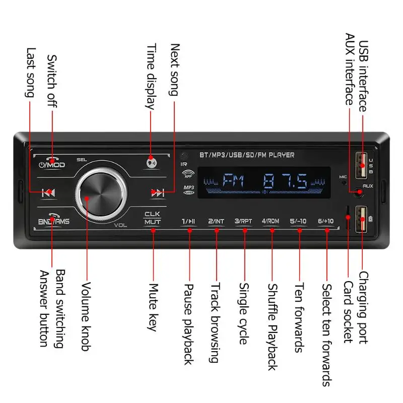 VODOOL 3206 одиночный 1 DIN автомобильный стерео MP3 плеер Bluetooth FM радио в тире головное устройство AUX-In цифровой медиаприемник автомобильный аудио
