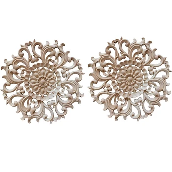 

Fashion2Pcs Rubber Wood Ornament Carving Window Cabinet Door Furniture Corner Decoration Diameter 15cm