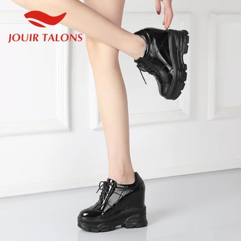 

JOUIR TALONS Dropship Patent Leather Women Pumps Increased Internal Round Toe Platform cross-tied Spring/Autumn Women Shoes