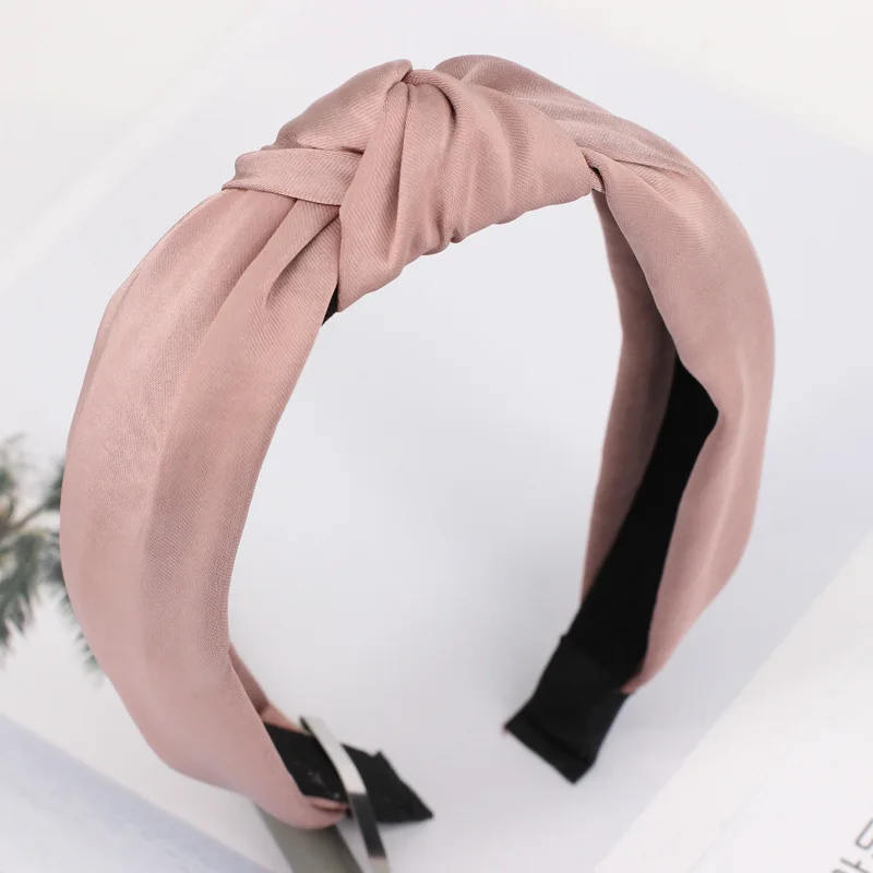 pink Hairband Однотонный медный аммиачный тканевый обруч для женщин простой завязанный женский ободок для волос модные аксессуары для волос для девушек аксессуары B657 - Цвет: pink Hairband