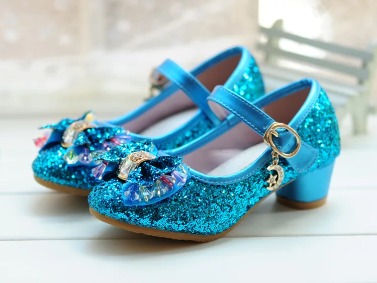 Детская обувь; коллекция года; сезон весна-осень; модная обувь принцессы с кристаллами для девочек; Детские тонкие туфли с блестками; Танцевальная обувь для маленьких девочек - Цвет: Синий