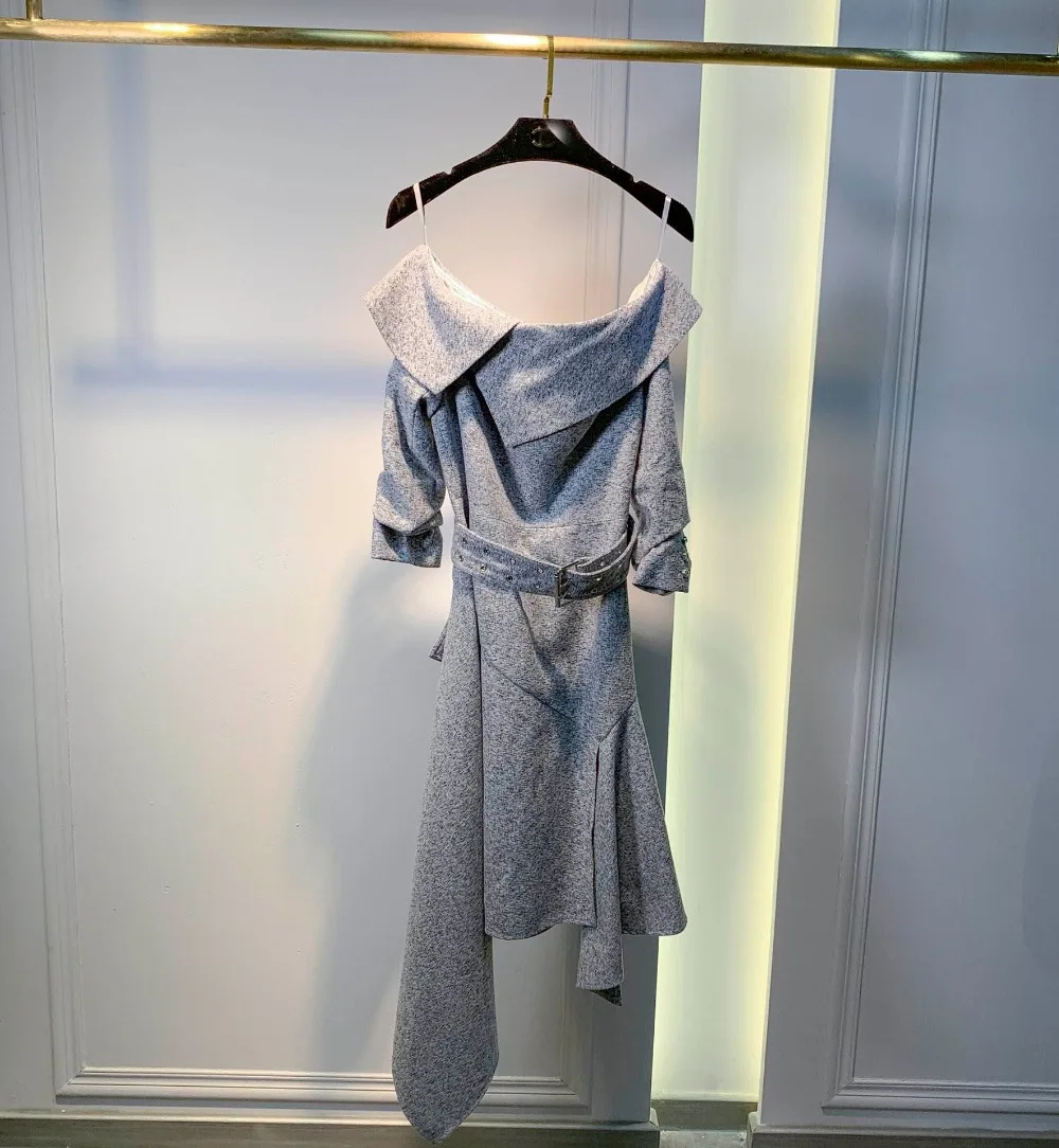fashion new women slash neck asymmetrical dress female casual dresses 2 color gdnz 11.23