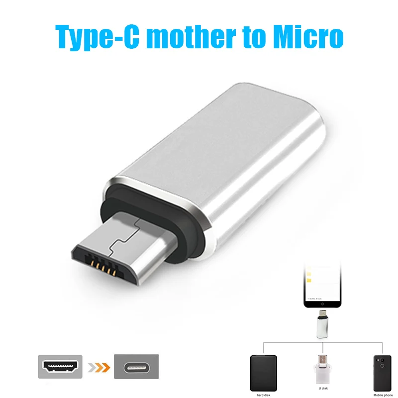 Micro USB папа к type C гнездовой разъем адаптера TU - Цвет: Серебристый