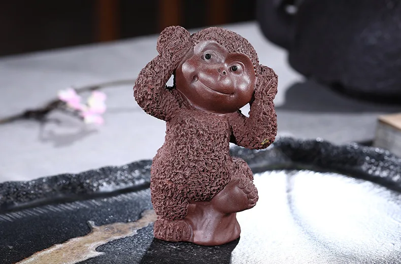 Three Monkeys Sub-Clay Tea Ornaments Consignment Fully Entirely Handmade Small Naughty Monkey Wholesale Decoration Manufacturers