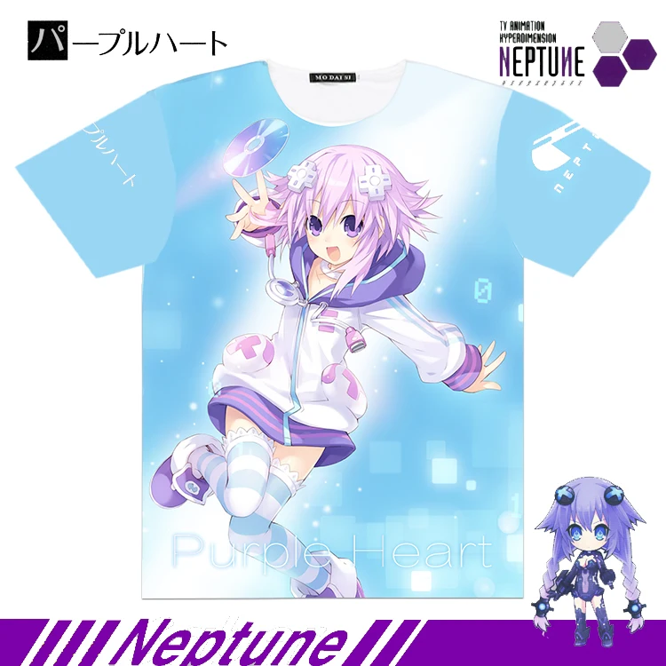 Аниме Choujigen игра Neptune костюм Нептуна для костюмированных представлений Футболка полный графический с коротким рукавом унисекс студенческие Casula/летние топы - Цвет: Neptune  3