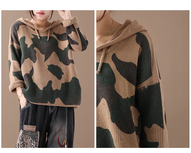 Max LuLu Модный корейский трикотаж осенние женские панк Джемперы женские камуфляжные свитера с капюшоном Повседневные вязаные теплые пуловеры