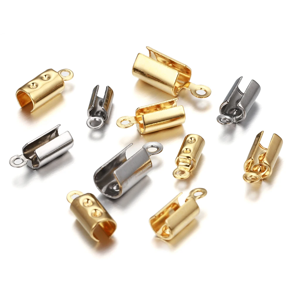 30pcs/lot Stainless Steel Cove Clasps Cord End Caps Leather Clip Tip Fold Crimp Bead Connectors For DIY Jewelry Making Findings | Украшения