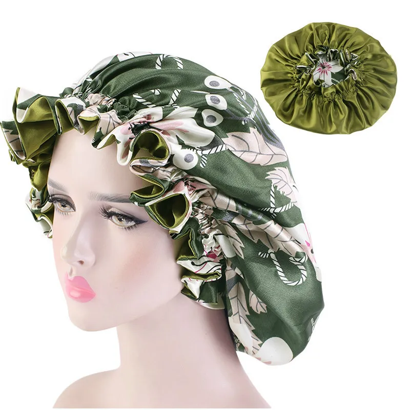 New Double-Sided Reversible Satin Bonnet Hat Large Satin Linned Bonnet Sleep Cap Silky Night Sleep Cover Cap Lady Hair Styling