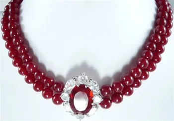 

latest design 2 row 8mm red jade wedding +jade/zircon pendant short necklace for wedding and party