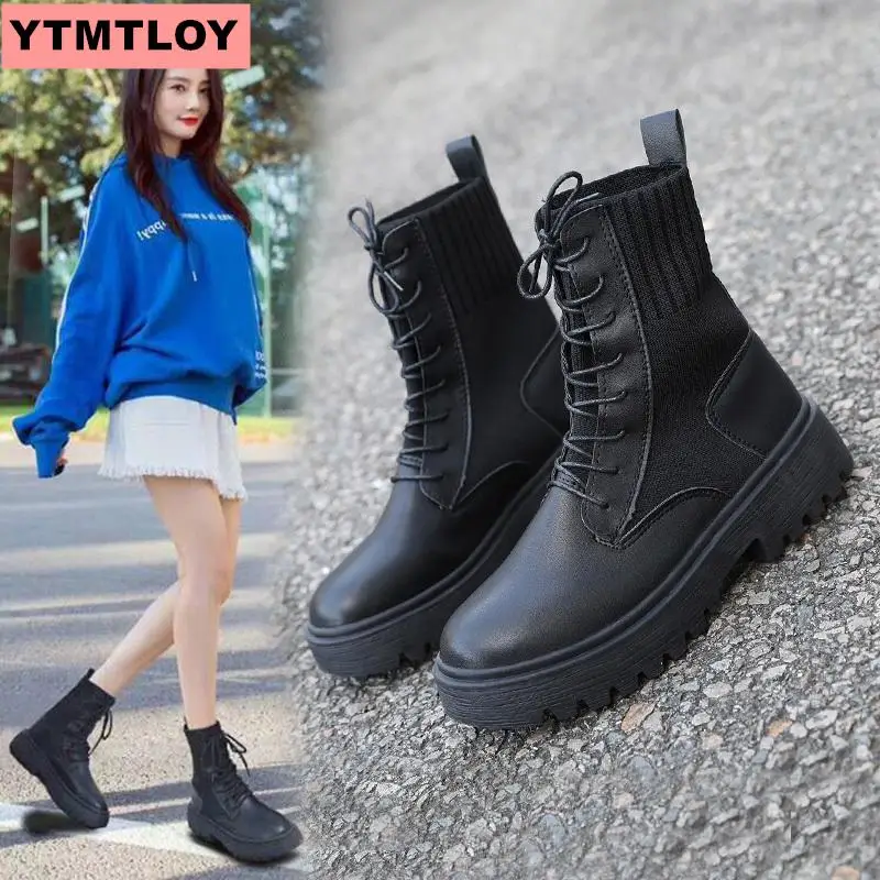 Кожаные женские Ботинки Martin модная зимняя теплая обувь мотоциклетные ботинки на