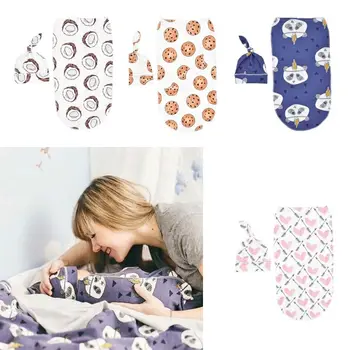 

2Pcs/Set Newborn Swaddle Blanket Baby Sleeping Bag Muslin Wrap Hat Photo props