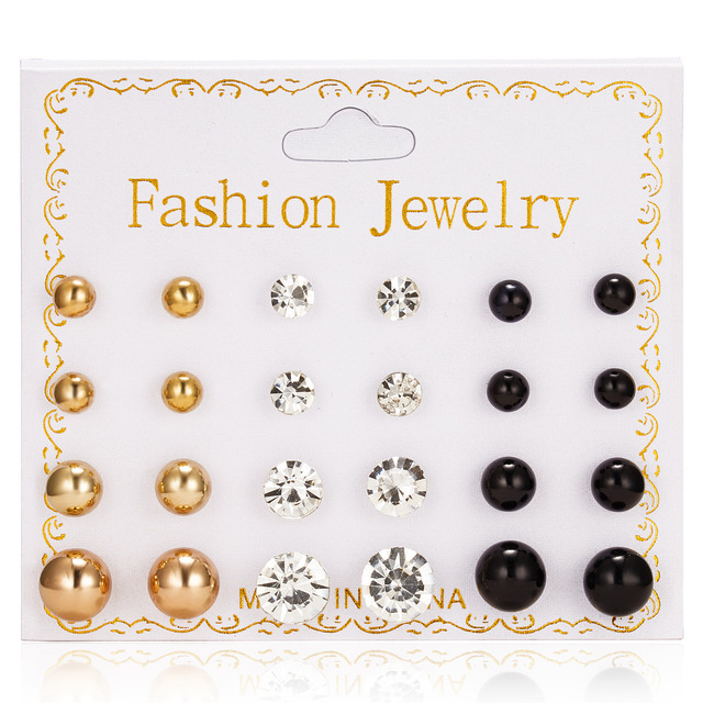 Pairs Stud Earrings Set for Women Statement Heart Star Snowflake Flower Crystal Pearl One Week Minimalist Set of Earrings Gift