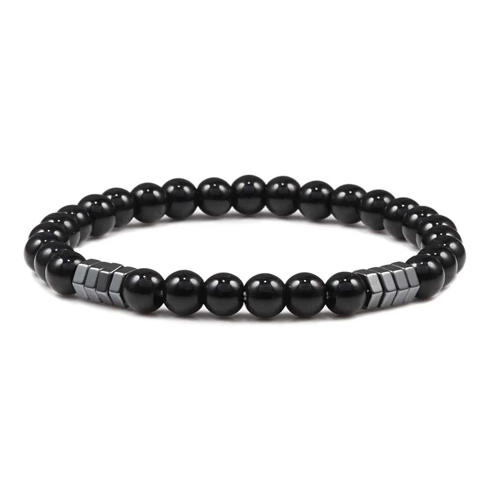 Bright Black 6 мм Модный Роскошный тонкий мужской браслет гематит тигровые глаза натуральные очаровательные каменные бусины ручной работы мужские браслеты энергетическая Йога молитва Мужские аксессуары ювелирные изделия подарок - Окраска металла: Bright Black