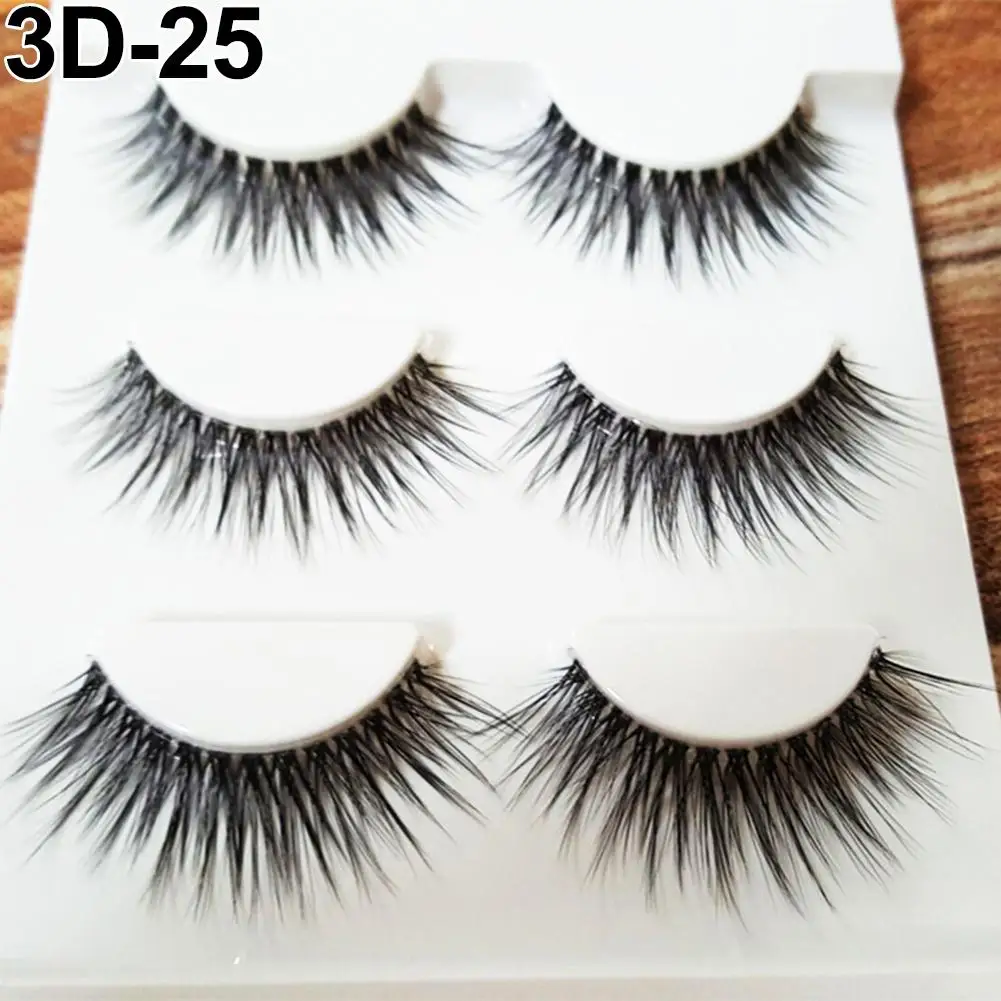 

3Pairs Natural Thick 3D False Eyelashes Makeup Fake Cross Eye Lashes Extensions