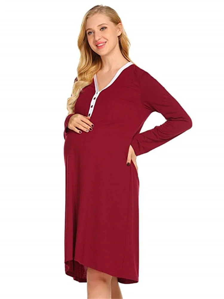 New Spring and Autumn V-collar Color long-sleeved dress jacket for feeding nursing dresses breastfeeding  for pregnant women