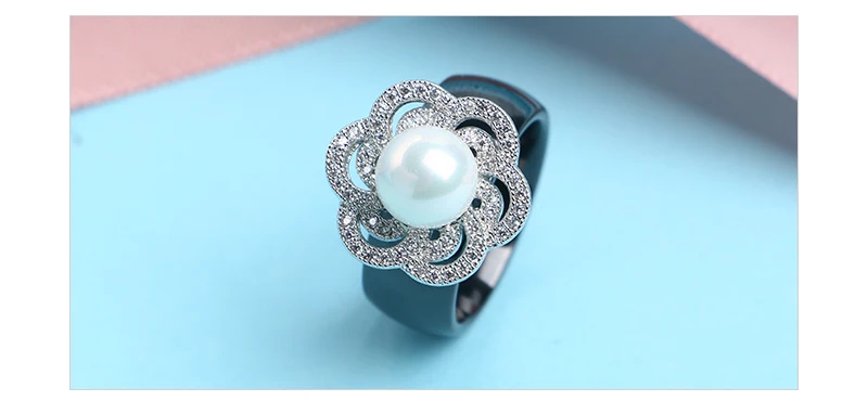 Женские кольца с жемчугом Lurxury, Стерлинговое Серебро S925, Кристальные керамические кольца, черные, белые, роскошные обручальные кольца для женщин